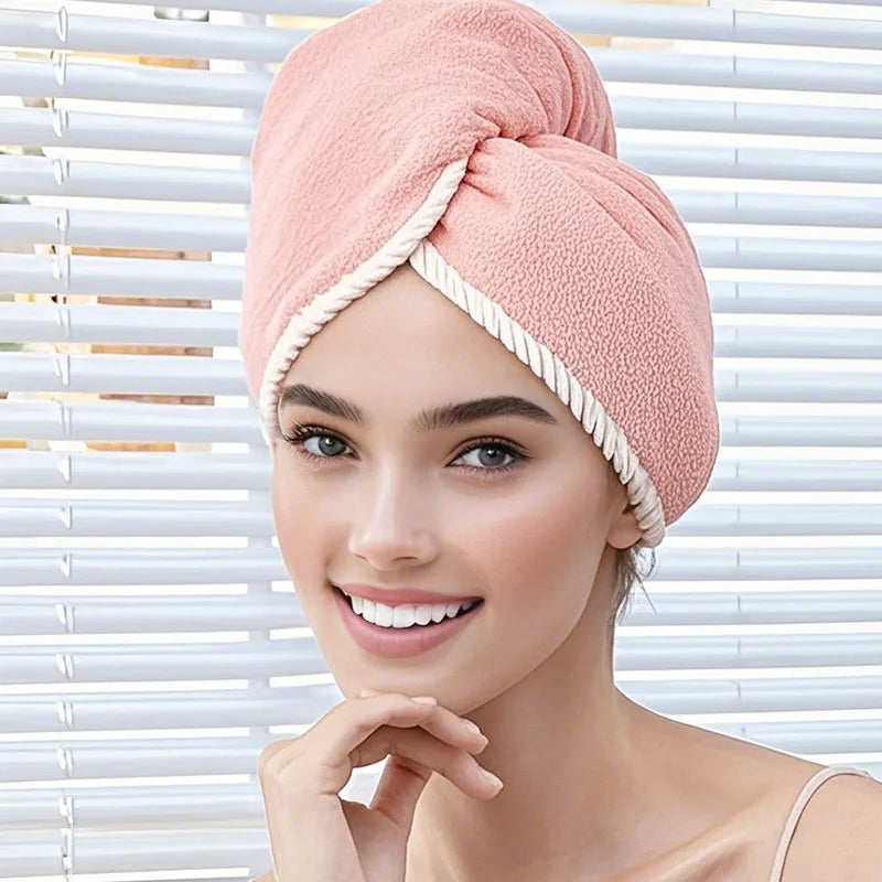 Double Thick Dry Hair Towel Double Sides Use Dry Hair Cap Multi-color Strong Absorbent Rippled Edge Thick Quick Drying Bath Hat