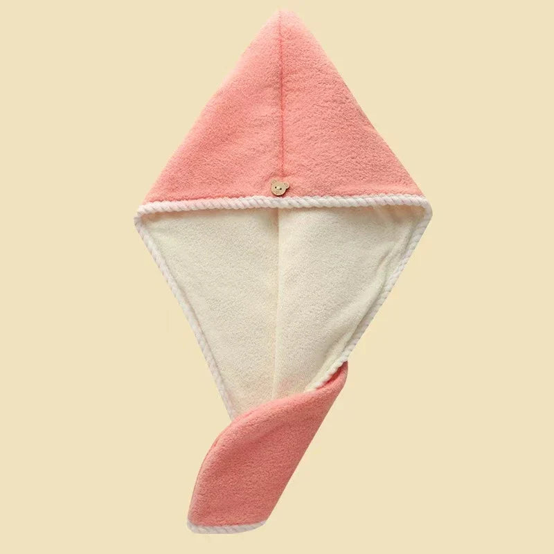 Double Thick Dry Hair Towel Double Sides Use Dry Hair Cap Multi-color Strong Absorbent Rippled Edge Thick Quick Drying Bath Hat