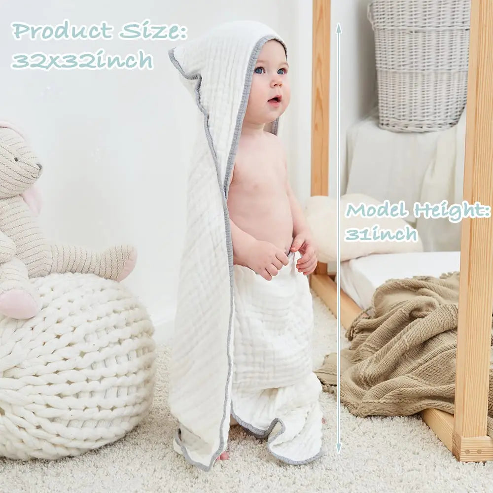 Large Baby Towel Soft 100% Muslin 6-layer Hooded Cotton Bath Baby Towel for Babies Infant Toddler Newborn Blankets Bath Towel