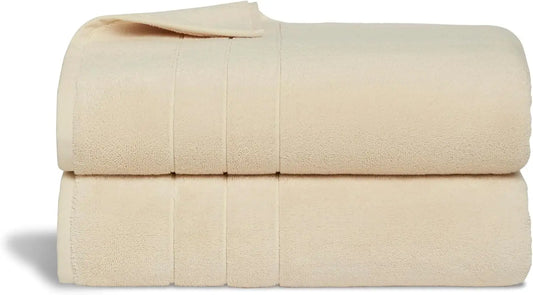 Super-Plush Turkish Cotton Bath Sheets - Set of 2 Vanilla 100% Cotton | Best Luxury Spa Towels 65"L x 40"W