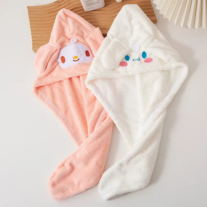 Sanrio Cute Cinnamonrolls Melodys Dry Hair Hat Kawaii Anime Absorbent Quick Drying Shampoo Bath Hat Home Bathroom Bald Towel