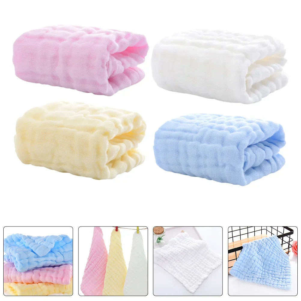 4 Pcs Pure Washcloths Bath Towels Face Muslin Burp Saliva Printing Burping Handkerchief